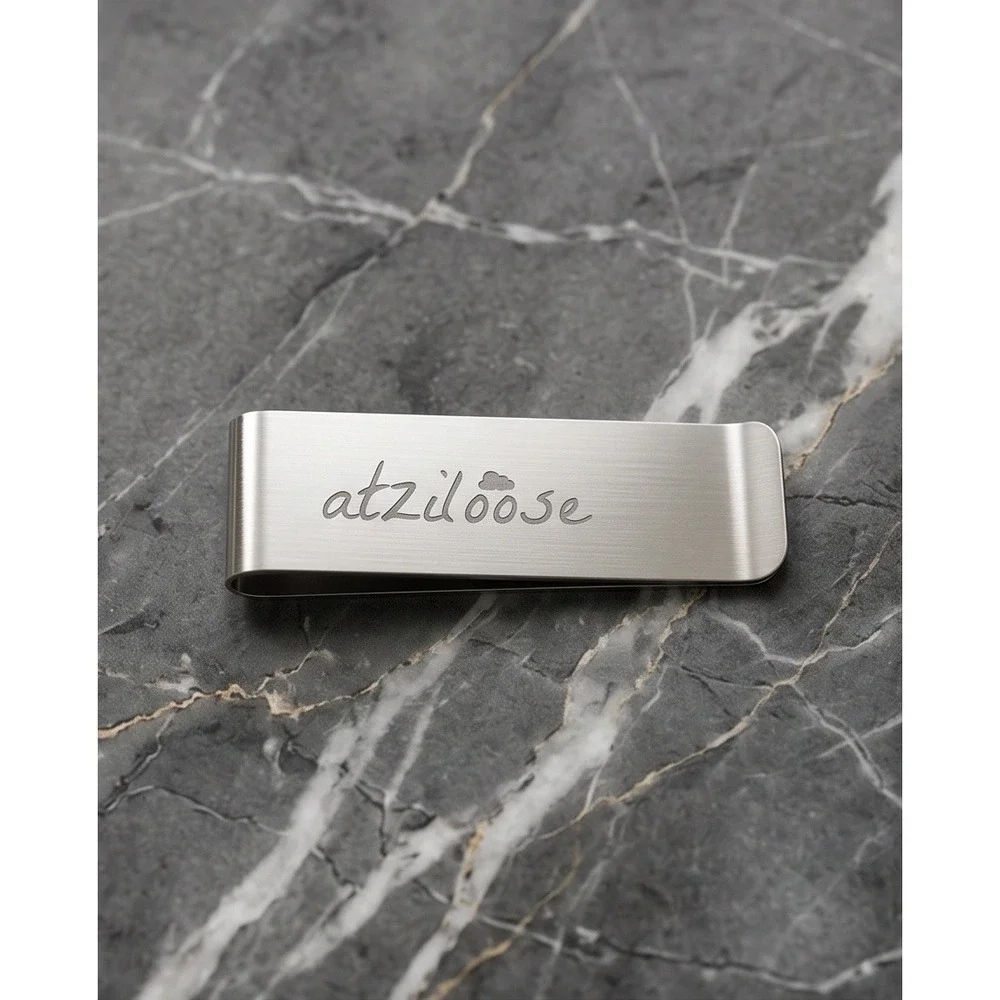 Atziloose Money Clip Silver Tone Engraved Logo Minimalist with Gift Bag NEW